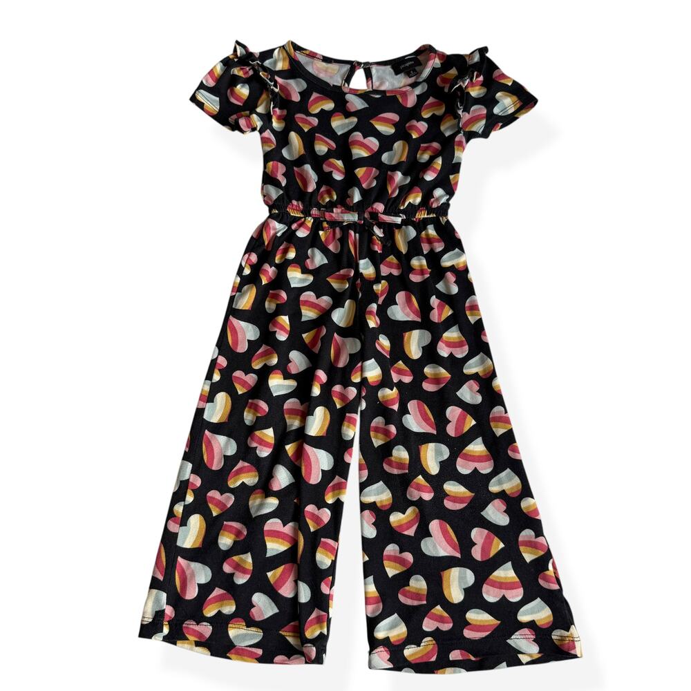 Picapino Rainbow Hearts Black One-Piece Romper Girls 4
